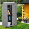 Wood Outdoor Storage Cabinet With Metal Top Garden Shed For Yard And Patio - Gray - Image 2