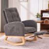 Accent Rocking Chair With Footrest High Back Rubber Wood Rocking Legs Bedroom Living Space - Gray - Image 4