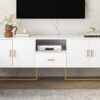 Modern TV Stand For TV Up To 70", TV Cabinet With 1 Drawer, 2 Cabinets And Metal Legs, Handles And Anti-Tip Device For Living Room - White - Image 7