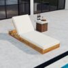 Premium Acacia Wood Lounge Chaise Set With Water Resistant Cushions, Adjustable Recline - Cream / Teak - Image 4