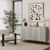 Modern Lacquered 4 Door Wooden Cabinet Sideboard Buffet Server Cabinet Storage Cabinet, For Living Room, Entryway, Hallway, Office, Kitchen And Dining Room - Gray - Image 3