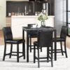 5 Pieces Counter Height Table Set, Wooden Kitchen Table Set With Square Table And 4 Upholstered Chairs, Counter Height Dining Table With Crystal Decoration And Chair Set For Kitchen, Dining Room - Black - Image 6