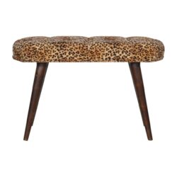 Leopard Print Deep Button Bench - Walnut