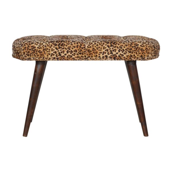 Leopard Print Deep Button Bench - Walnut