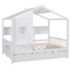 Full Size House Bed With Trundle, Modern Design For Kids With Storage Shlef - White - Image 4