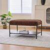 Upholstered Ottoman Coffee Table Foot Rest With Metal Legs And Wooden Storage - Brown - Image 6