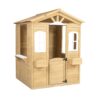Wooden Playhouse For Kids Outdoor With Working Door, Windows, Mailbox, Flowers Pot Holder - Natural - Image 9