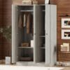 3 Door Shutter Wardrobe With Shelves - Gray - Image 10