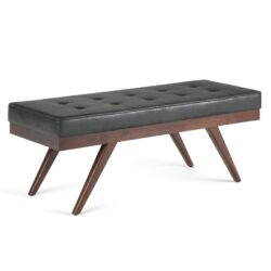Pierce - Mid Century Ottoman Bench - Distressed Black