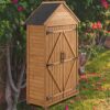 Outdoor Storage Cabinet, Garden Wood Tool Shed, Outside Wooden Shed Closet With Shelves And Latch For Yard - Light Brown - Image 10
