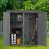 Outdoor Storage Shed With Lockable Door, Wooden Tool Storage Shed With Detachable Shelves & Pitch Roof - Gray - Image 2