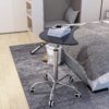 Adjustable Height Black Tempered Glass Table Desk Table With Lockable Wheels - Transparent / White - Image 3