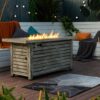 54" Propane Gas Fire Pit Table, 50000 Btu Rectangular Steel Fire Pit With Imitation Wood Grain For Outside Patio Deck Garden Courtyard - Light Beige - Image 2