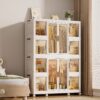 Portable Wardrobe Closet Storage Organizer For Clothes With Magnetic Doors, 12 Cubes & 2 Hanging Rods - White - Image 2