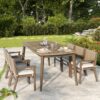 Acacia Wood Dining Table 8 Person Outdoor Table, Farmhouse Furniture For Patio, Garden, Backyard - Light Brown - Image 5