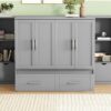Queen Size Murphy Bed With Shelves, Drawers And USB Ports - Gray - Image 15