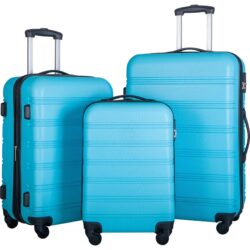3 Piece Luggage Sets Hardside Spinner Suitcase With Tsa Lock - Blue