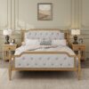 Traditional Style Solid Bed Frame With Upholstered Tufted Headboard, No Box Spring Needed, Queen Size - Antique Walnut - Image 3