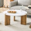 Minimalist Circular Coffee Table With Embedded Leg Design - White / Wood - Image 2