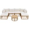 7 Pieces Outdoor Patio Furniture, All-Weather Rattan Sectional Sofa Set With Thick Cushions And Pillows, Freely Combined Conversation Sets For Garden, Backyard, Balcony - Beige - Image 11