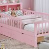 Twin Size Bed With Headboard Storage Rack, 2 Under Bed Drawers, 3 - Side Guardrails For Safety And Security - Pink - Image 24