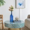 Unique Hyperion Capiz Inlay Drum Coffee Table With Pedestal Base - Multi - Image 3