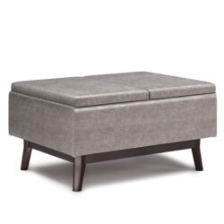 Owen - Tray Top Small Coffee Table Storage Ottoman - Distressed Gray