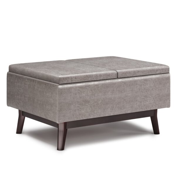 Owen - Tray Top Small Coffee Table Storage Ottoman - Distressed Gray