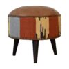 Durrie & Leather Mixed Footstool - Brown - Image 3