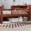 Twin Size Bed With Headboard Storage Rack, 2 Under Bed Drawers, 3 - Side Guardrails For Safety And Security - Walnut - Image 4