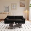 Queen Pull Out Sofa Bed, 3 In 1 Convertible Sleeper Sofa With Side Storage Multifunctional Velvet Loveseat Bed For Living Room - Black - Image 7