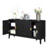 4 Door Sideboard Storage Cabinet For Living Room And Dining Room, 2 Large Cabinets With Gold Handles And Adjustable Shelf - Black - Image 8