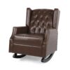 Amedou - Contemporary Tufted Wingback Rocking Chair - Dark Brown - Image 6