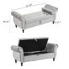 Velvet Multifunctional Storage Rectangular Ottoman Bench With Pillow - Gray - Image 3