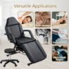 72.8" Massage Salon Tattoo Chair With Two Trays Esthetician Bed With Hydraulic Stool, Multi-Purpose 3-Section Facial Bed Table, Adjustable Beauty Barber Spa Beauty Equipment - Black - Image 6