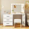 Vanity Desk With Freely Adjustable Side Cabinet, Makeup Vanity With Hollywood Lights, 5 Storage Drawers & 2-Shelves, Modern Dressing Table - White - Image 2