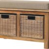 Rattan Basket Linen Bench - Brown - Image 3