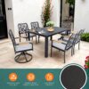 7 Pieces Outdoor Patio Furniture Set, 4 Dining Chairs & 2 Swivel Rockers Sunbrella Fabric, Rectangular Table With Umbrella Hole - Bourbon Brown - Image 5