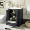 Bathroom Vanity With Ceramic Sink Combo, Modern Freestanding Storage Cabinet With Silver Handles, Soft Closing Doors - Blue Gray - Image 3