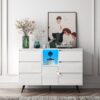 Living Room Sideboard Storage Cabinet With LED Light, Modern Kitchen Unit Cupboard Buffet Wooden Storage Display Cabinet - White - Image 8