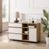 Contemporary Detailed Door Sideboard With Open Storage - Coastal Oak / Solid White - Image 4