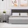 4 Piece Bedroom Sets Queen Size Upholstered Bed With LED Lights, Mirrored Nightstands And Dresser With Metal Handles And Legs - Gray - Image 16