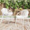 Modern Simple Art Style Patio Dining Chairs Stackable With Breathable Design, Metal Legs And Plastic Backrest (Set of 2) - White - Image 6