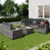 8 Pieces Outdoor Wicker Round Sofa Set, Half-Moon Sectional Sets All Weather, Curved Sofa Set With Rectangular Coffee Table, PE Rattan Water-Resistant And UV Protected, Movable Cushion - Gray - Image 5