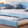 Upholstered Daybed Sofa Bed Twin Size With Trundle Bed And Slat - Light Blue - Image 11