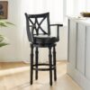Elegant Leather Swivel Bar Stool With Arms - Espresso - Image 9