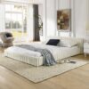 Queen Size Upholstered Platform Bed Frame With Chenille Fabric And Pleated Design - Beige - Image 2