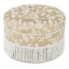 Yolanda - Floral Round Upholstered Accent Ottoman - Champagne Beige / Ivory - Image 2