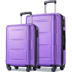 Expanable Spinner Wheel 2 Piece Luggage Set ABS Lightweight Suitcase With Tsa Lock 20" / 28" - Purple