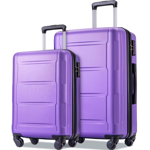 Expanable Spinner Wheel 2 Piece Luggage Set ABS Lightweight Suitcase With Tsa Lock 20" / 28" - Purple